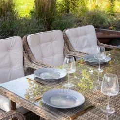 Luxury Rattan 8 Seater Rectangular Garden Dining Set with Parasol by Primrose Living -Rattan Garden Furniture Shop Natural FU102221 4 ChairsandTable ea68