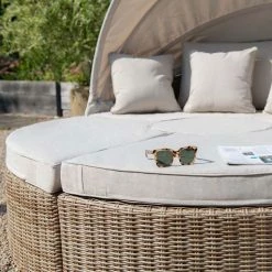 'Peony' Luxury Rattan Modular Daybed Sofa Set with Retractable Canopy by Primrose Living -Rattan Garden Furniture Shop Natural FU102222 2 CushionwithSunglasses 3a65