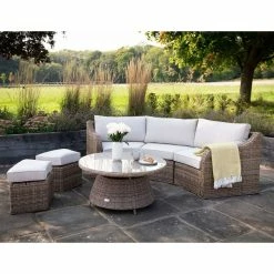 'Peony' Luxury Rattan 5 Seater Modular Garden Sofa Set with Open Coffee Table and Footstools by Primrose Living