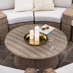 'Peony' Luxury Rattan 8 Seater Modular Garden Sofa Set with Storage Basket and Coffee Table by Primrose Living -Rattan Garden Furniture Shop Natural FU102226 5 TableClose bbda