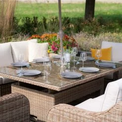 'Peony' Luxury Rattan 8 Seater Modular Garden Sofa Set with Rising Table and Parasol by Primrose Living -Rattan Garden Furniture Shop Natural FU102233 SullSetCloseClose 664b