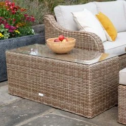 'Peony' Luxury Rattan 9 Seater Modular Garden Sofa Set with Square Rising Table and Footstools by Primrose Living -Rattan Garden Furniture Shop Natural FU102236 8 CoffeeTable 349e