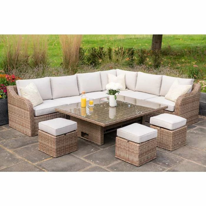 'Peony' Luxury Rattan 9 Seater Modular Garden Sofa Set with Rising Rectangular Table and Footstools by Primrose Living 4 'Peony' Luxury Rattan 9 Seater Modular Garden Sofa Set with Rising Rectangular Table and Footstools by Primrose Living - Image 2