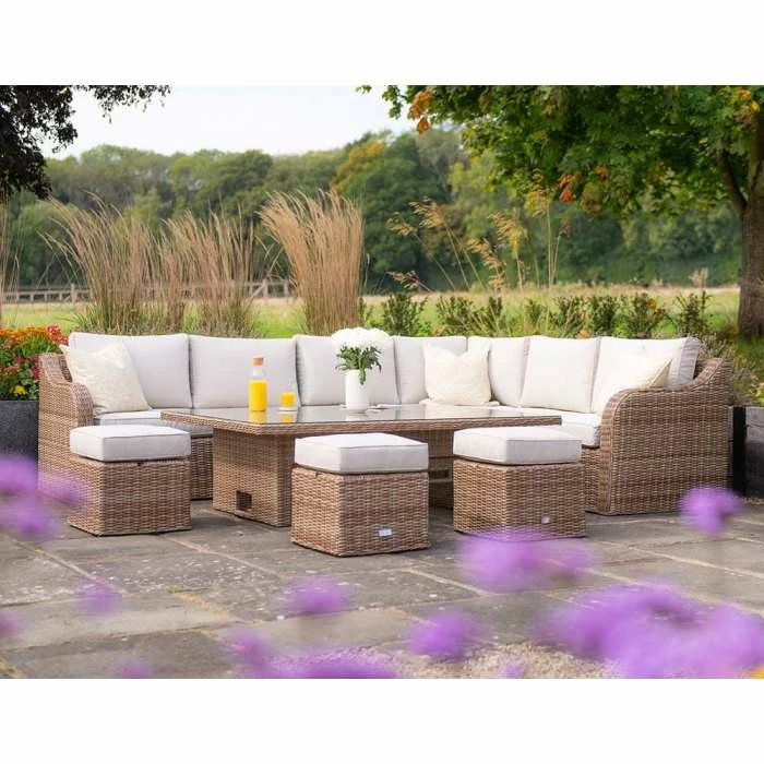 'Peony' Luxury Rattan 9 Seater Modular Garden Sofa Set with Rising Rectangular Table and Footstools by Primrose Living 11 'Peony' Luxury Rattan 9 Seater Modular Garden Sofa Set with Rising Rectangular Table and Footstools by Primrose Living - Image 9
