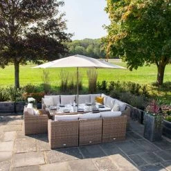 'Peony' Luxury Rattan 10 Seater Modular Garden Sofa Set with Rectangular Table by Primrose Living