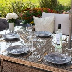 'Peony' Luxury Rattan 10 Seater Modular Garden Sofa Set with Rectangular Table by Primrose Living -Rattan Garden Furniture Shop Natural FU102239 2 TableClose 6a7f