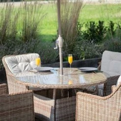 Luxury Rattan 4 Seater Circular Garden Dining Set by Primrose Living -Rattan Garden Furniture Shop Natural FU102218 2 Close bc68