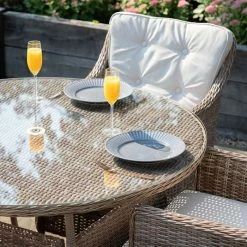 Luxury Rattan 4 Seater Circular Garden Dining Set by Primrose Living -Rattan Garden Furniture Shop Natural FU102218 3 TableClose f14b