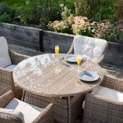 Luxury Rattan 4 Seater Circular Garden Dining Set by Primrose Living -Rattan Garden Furniture Shop Natural FU102218 4 SetCloseNoPara 4b21