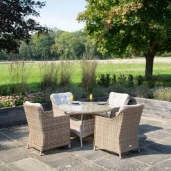 Luxury Rattan 4 Seater Circular Garden Dining Set by Primrose Living -Rattan Garden Furniture Shop Natural FU102218 5 FullSetNoPara 62ae