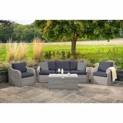 'Peony' Luxury Rattan 5 Seater Modular Garden Sofa Set with Coffee Table in Pebble by Primrose Living -Rattan Garden Furniture Shop PRI1538 PrimroseOutdoorFurniture 298 0107