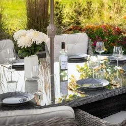 Luxury 8 Seater Oval Garden Dining Set in Stone Rattan by Primrose Living -Rattan Garden Furniture Shop Stone FU102245 1 TableClose 96ed