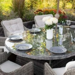 Luxury 8 Seater Oval Garden Dining Set in Stone Rattan by Primrose Living -Rattan Garden Furniture Shop Stone FU102245 3 TableChairs b5d8