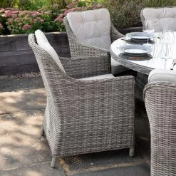 Luxury 8 Seater Oval Garden Dining Set in Stone Rattan by Primrose Living -Rattan Garden Furniture Shop Stone FU102245 ChairSide ae42