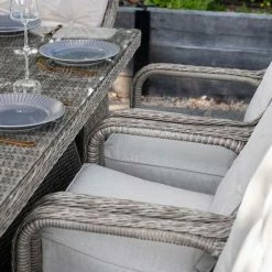 Luxury 8 Seater Rectangular Garden Dining Set in Stone Rattan by Primrose Living -Rattan Garden Furniture Shop Stone FU102246 3 ChairArms 34a7