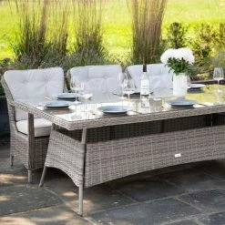 Luxury 8 Seater Rectangular Garden Dining Set in Stone Rattan by Primrose Living -Rattan Garden Furniture Shop Stone FU102246 5 TableChairs 2a54