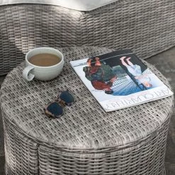 'Peony' Luxury Rattan Modular Daybed Sofa Set with Retractable Canopy in Stone by Primrose Living -Rattan Garden Furniture Shop Stone FU102247 CoffeeTableStool 67e9