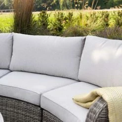 'Peony' Luxury Rattan 5 Seater Modular Garden Sofa Set with Coffee Table and Footstools in Stone by Primrose Living -Rattan Garden Furniture Shop Stone FU102248 1 SofaClose e0f8