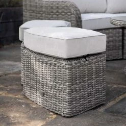 'Peony' Luxury Rattan 5 Seater Modular Garden Sofa Set with Coffee Table and Footstools in Stone by Primrose Living -Rattan Garden Furniture Shop Stone FU102248 4 Footstool 24e0