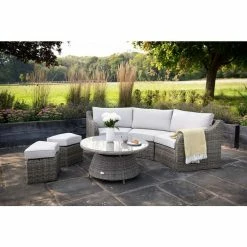 'Peony' Luxury Rattan 5 Seater Modular Garden Sofa Set with Coffee Table and Footstools in Stone by Primrose Living -Rattan Garden Furniture Shop Stone FU102248 5 FullSet2 9ac1