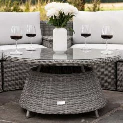 'Peony' Luxury Rattan 6 Seater Modular Garden Sofa Set with Storage Basket and Coffee Table in Stone by Primrose Living -Rattan Garden Furniture Shop Stone FU102249 2 Table 28c3