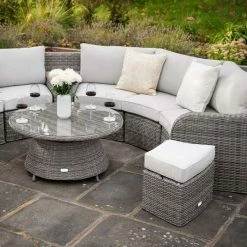 'Peony' Luxury Rattan 8 Seater Modular Garden Sofa Set with Storage Basket and Coffee Table in Stone by Primrose Living -Rattan Garden Furniture Shop Stone FU102250 4 FullSetCloseOff 474c