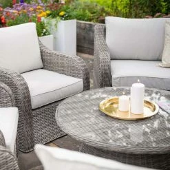 'Peony' Luxury Rattan 8 Seater Modular Garden Sofa Set with Storage Baskets and Coffee Table in Stone by Primrose Living -Rattan Garden Furniture Shop Stone FU102251 3 TableChairs 6603