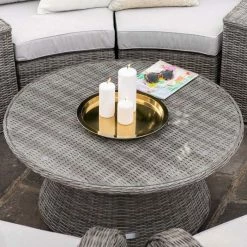 'Peony' Luxury Rattan 8 Seater Modular Garden Sofa Set with Storage Baskets and Coffee Table in Stone by Primrose Living -Rattan Garden Furniture Shop Stone FU102251 8 Table 90d2