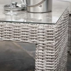 'Peony' Luxury Rattan 5 Seater Modular Garden Sofa Set with Open Coffee Table and Footstools in Stone by Primrose Living -Rattan Garden Furniture Shop Stone FU102252 2 CoffeeTableCorner 9e99