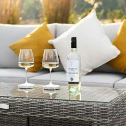 'Peony' Luxury Rattan 5 Seater Modular Garden Sofa Set with Open Coffee Table and Footstools in Stone by Primrose Living -Rattan Garden Furniture Shop Stone FU102252 4 CoffeeTableWine d43a