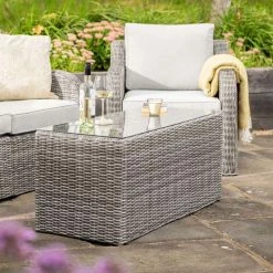 'Peony' Luxury Rattan 4 Seater Modular Garden Sofa Set with Coffee Table in Stone by Primrose Living -Rattan Garden Furniture Shop Stone FU102253 5 CoffeeTable 22cb