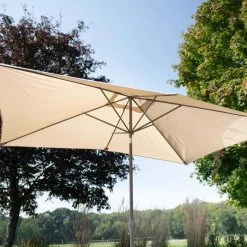 'Peony' Luxury Rattan 8 Seater Modular Garden Sofa Set with Rising Table and Parasol in Stone by Primrose Living -Rattan Garden Furniture Shop Stone FU102258 1 Parasol 63de