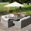 'Peony' Luxury Rattan 8 Seater Modular Garden Sofa Set with Rising Table and Parasol in Stone by Primrose Living -Rattan Garden Furniture Shop Stone FU102258 3 FullSet 8db8
