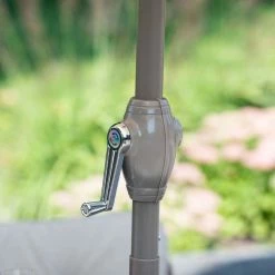 'Peony' Luxury Rattan 8 Seater Modular Garden Sofa Set with Rising Table and Parasol in Stone by Primrose Living -Rattan Garden Furniture Shop Stone FU102258 ParasolCrank af43