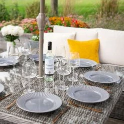 'Peony' Luxury Rattan 9 Seater Modular Garden Sofa Set with Square Rising Table and Footstools in Stone by Primrose Living -Rattan Garden Furniture Shop Stone FU102261 6 TableSet 9dbf