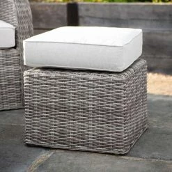 'Peony' Luxury Rattan 9 Seater Modular Garden Sofa Set with Rectangular Rising Table and Footstools in Stone by Primrose Living -Rattan Garden Furniture Shop Stone FU102262 10 Footstool 15f4