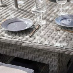 'Peony' Luxury Rattan 9 Seater Modular Garden Sofa Set with Rectangular Rising Table and Footstools in Stone by Primrose Living -Rattan Garden Furniture Shop Stone FU102262 5 TableClose 89a6