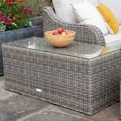 'Peony' Luxury Rattan 10 Seater Modular Garden Sofa Set with Rectangular Table in Stone by Primrose Living -Rattan Garden Furniture Shop Stone FU102264 11 CoffeeTable c99a