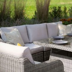 'Peony' Luxury Rattan 10 Seater Modular Garden Sofa Set with Rectangular Table in Stone by Primrose Living -Rattan Garden Furniture Shop Stone FU102264 3 ChairSideSofa 8d0a