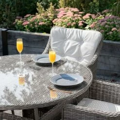 Luxury 4 Seater Circular Garden Dining Set in Stone Rattan by Primrose Living -Rattan Garden Furniture Shop Stone FU102243 4 TableChair 33cc