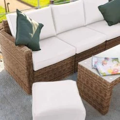 'Iris' Luxury Rattan 5 Seater Garden Sofa Set with Open Coffee Table by Primrose Living -Rattan Garden Furniture Shop fu102408 footstoolsofatable b1d3