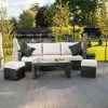 'Iris' Luxury Rattan 5 Seater Garden Sofa Set with Open Coffee Table in Stone by Primrose Living -Rattan Garden Furniture Shop fu102409 fullset 4f02