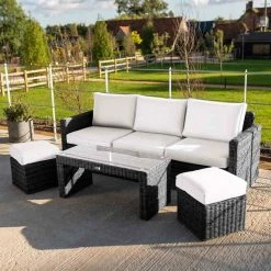 'Iris' Luxury Rattan 5 Seater Garden Sofa Set with Open Coffee Table in Stone by Primrose Living -Rattan Garden Furniture Shop fu102409 fullsetoff a765