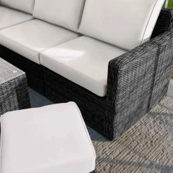 'Iris' Luxury Rattan 5 Seater Garden Sofa Set with Open Coffee Table in Stone by Primrose Living -Rattan Garden Furniture Shop fu102409 sofacorner c104