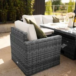 'Iris' Luxury Rattan 6 Seater Garden Sofa Set with Square Rising Table and Parasol in Stone by Primrose Living -Rattan Garden Furniture Shop fu102418 1 Chairback 4bde