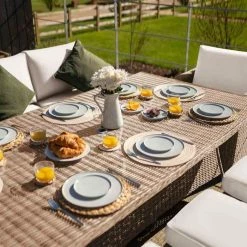 'Iris' Luxury Rattan 8 Seater Garden Sofa Set with Rectangular Table and Parasol by Primrose Living -Rattan Garden Furniture Shop fu102419 1 Table a823