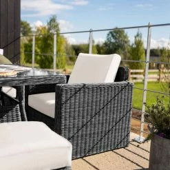 'Iris' Luxury Rattan 8 Seater Garden Sofa Set with Rectangular Table and Parasol in Stone by Primrose Living -Rattan Garden Furniture Shop fu102420 2 Chair 55cc