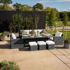 'Iris' Luxury Rattan 8 Seater Garden Sofa Set with Rectangular Table and Parasol in Stone by Primrose Living -Rattan Garden Furniture Shop fu102420 3 FullSetNoPara2 c56a