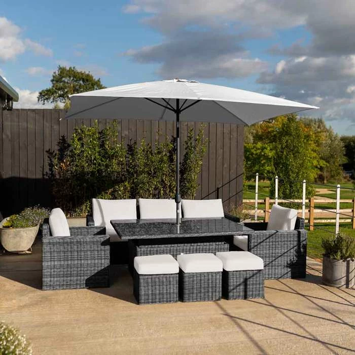 'Iris' Luxury Rattan 8 Seater Garden Sofa Set with Rectangular Rising Table in Stone by Primrose Living 9 'Iris' Luxury Rattan 8 Seater Garden Sofa Set with Rectangular Rising Table in Stone by Primrose Living - Image 7