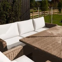 'Iris' Luxury Rattan 8 Seater Garden Sofa Set with Rectangular Rising Table and Parasol by Primrose Living -Rattan Garden Furniture Shop fu102424 4 TableCornerSofa 9cbf